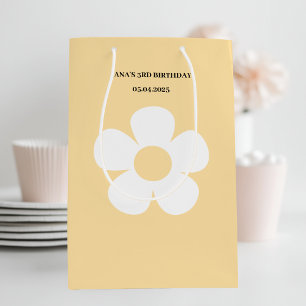 Moyen Sac cadeau d'anniversaire Jaune Élégant floral