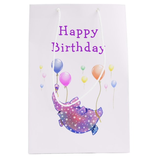 Moyen Sac cadeau d'anniversaire pour éléphant avec ballo (Devant)