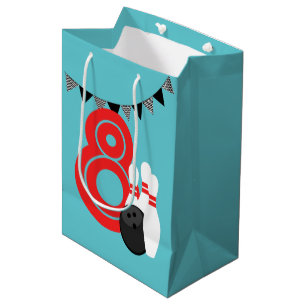 Moyen Sac cadeau d'anniversaire turquoise Blue Retro Bow