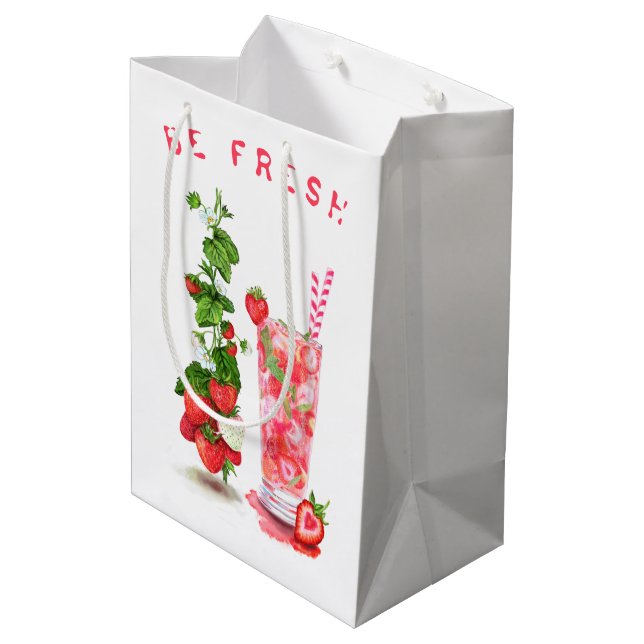 Moyen Sac Cadeau de Boisson à la Fraise Fraîche - Texte  (Dos Angle)