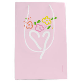 Moyen Sac cadeau de coeur rose floral