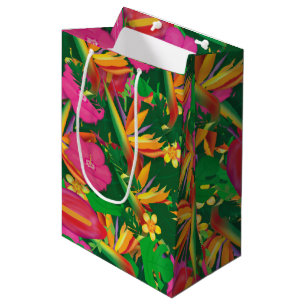 Moyen Sac cadeau de fête à thème feuilles florales de ja