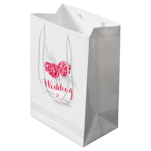 Moyen Sac cadeau de mariage en pin rouge (Dos Angle)