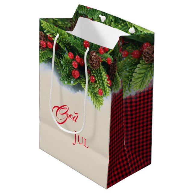 Moyen Sac cadeau de Noël À feuillage persistant Dieu Jul (Devant Angle)