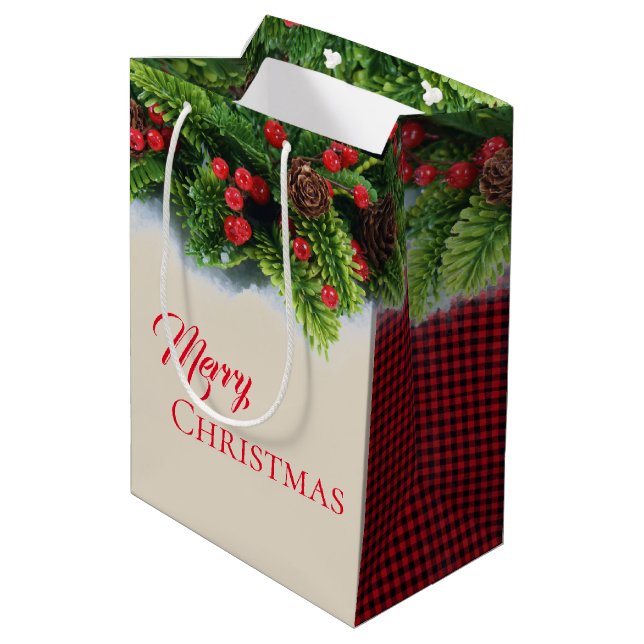 Moyen Sac cadeau de Noël À feuillage persistant Joyeux N (Dos Angle)