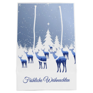 Moyen Sac Cadeau de Noël Cerf Bleu Frohliche Weihnachten