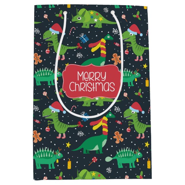 Moyen Sac cadeau de Noël Dinosaur (Devant)