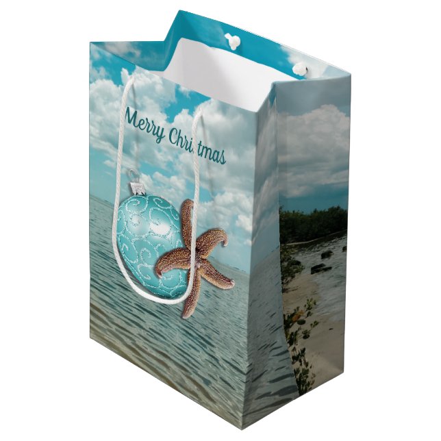 Moyen Sac cadeau de Noël Tropical Starfish (Devant Angle)