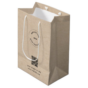 Moyen Sac Cadeau Eco Kraft avec Logo Personnalisé et QR