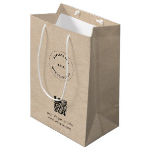 Moyen Sac Cadeau Eco Kraft avec Logo Personnalisé et QR 