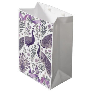 Moyen Sac cadeau en toile de paon violet