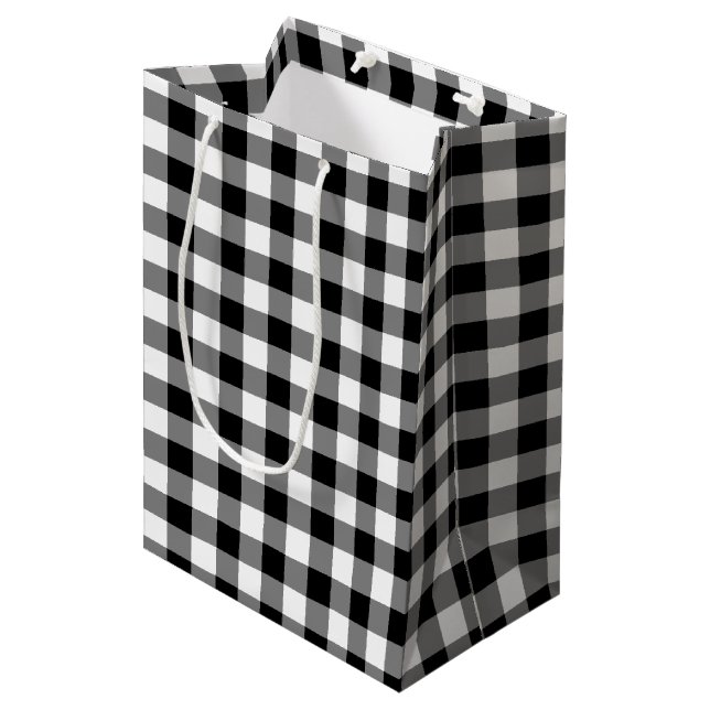 Moyen Sac cadeau En vichy plaqué noir et blanc (Devant Angle)