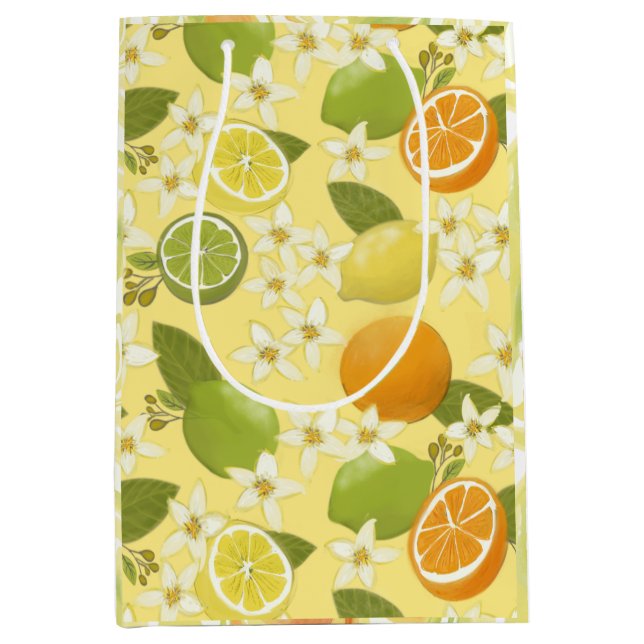 Moyen Sac cadeau Été Agrumes et fleurs (Devant)