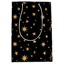 Sac Cadeau Étoiles Dorées - Fond Noir