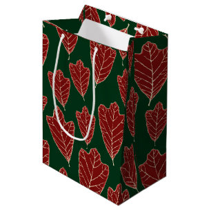 Moyen Sac cadeau Feuille en chêne contemporain Motif moy