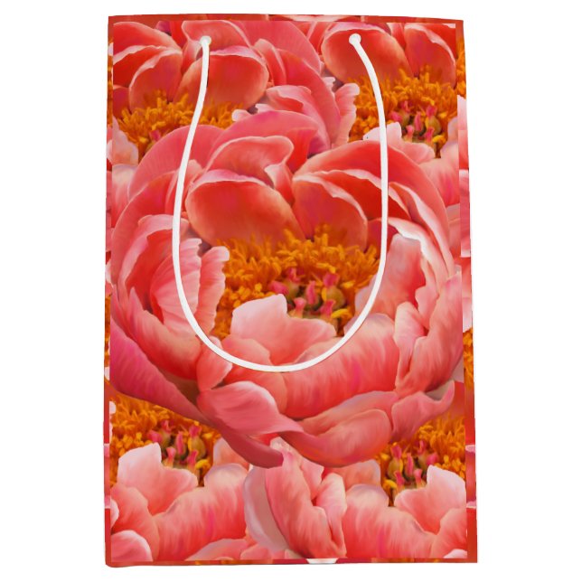 Moyen Sac Cadeau Fleurs Corail (Devant)