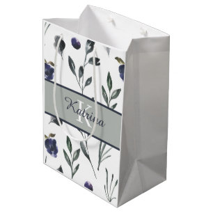 Moyen Sac cadeau floral aquarelle monogrammé