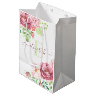 Moyen Sac cadeau floral aquarelle personnalisé