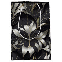 Sac cadeau Floral Noir Moderne