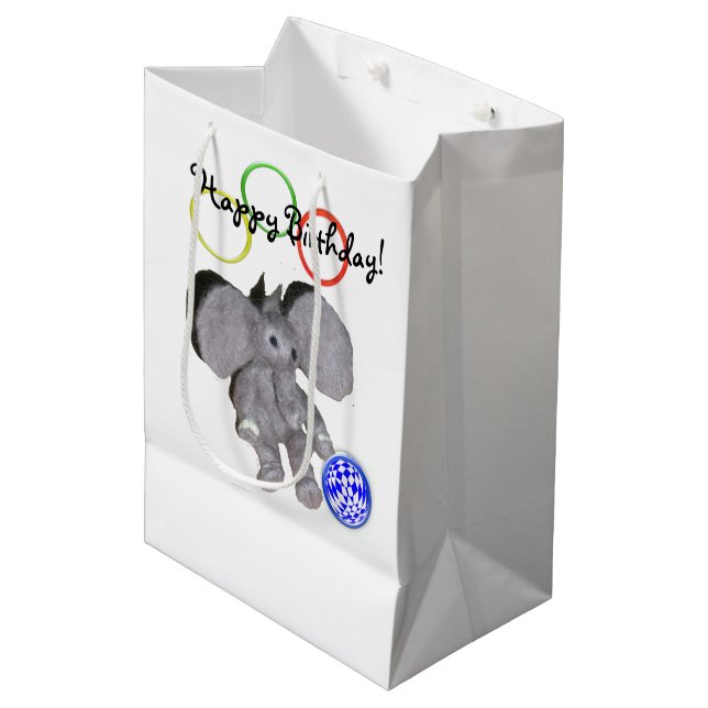 Moyen Sac cadeau - Joyeux éléphant d'anniversaire (Devant Angle)