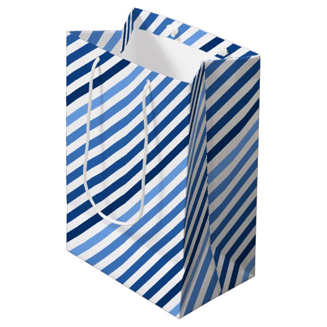 Moyen Sac cadeau - Lignes bleues diagonales (Devant Angle)