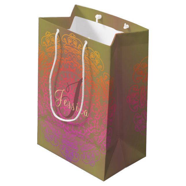 Moyen Sac cadeau Mandala Monogram couleur automne (Dos Angle)