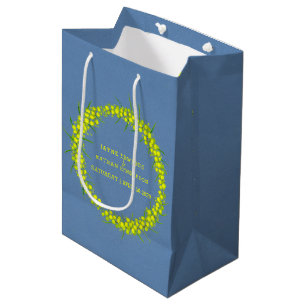 Moyen Sac cadeau mariage bleu wattle jaune