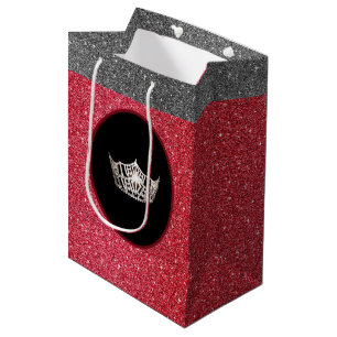 Moyen Sac cadeau Miss America Silver Crown Red FX Glitte