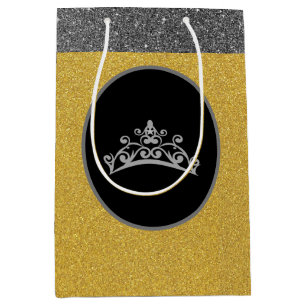 Moyen Sac cadeau Miss Pageant Crown Gold FX Glitter