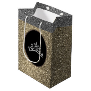 Moyen Sac cadeau Miss Pageant Tiara Crown Gold FX Glitte