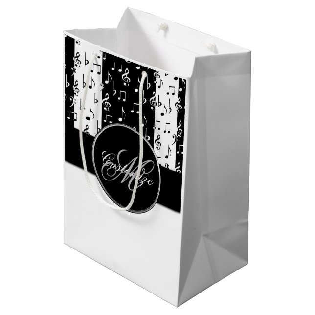 Moyen Sac cadeau Monogramme Black & White Stripes 5 (Devant Angle)