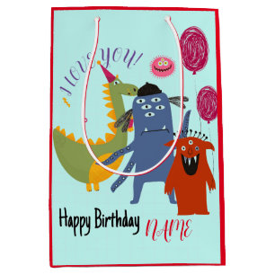 MOYEN SAC CADEAU MONSTRE HEUREUX AVEC NOM ET TEXTE PERSO
