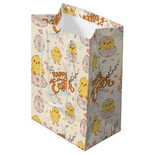 Moyen Sac cadeau Motif de poussins de Pâques mignon