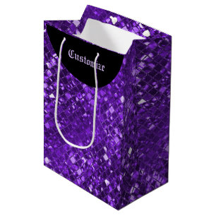 Moyen Sac cadeau Motif en mosaïque violet étincelant
