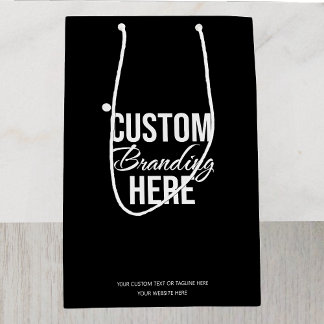 Moyen Sac cadeau noir pour entreprise avec logo personna