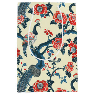 Moyen Sac cadeau Oriental Rouge & Bleu Floral Peacock