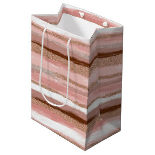 Moyen Sac cadeau Parties scintillant or rayé rose