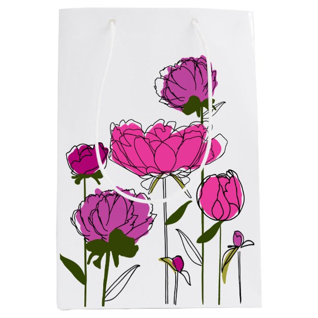 Moyen Sac cadeau Peonies (Blanc) (Devant)