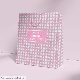 Moyen Sac Cadeau Personnalisé Joliment À Carreaux Roses