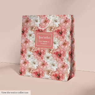 Moyen Sac cadeau personnalisé rose éthéré et or