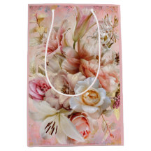 Sac cadeau personnalisé rose Garden Party - petit,