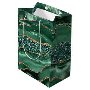 Moyen Sac Cadeau Personnalisé Vert Agate Or Emeraude