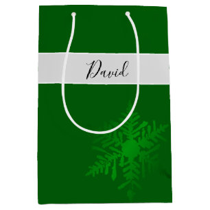Moyen Sac cadeau personnalisé vert Snowflake