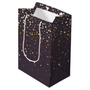 Moyen Sac cadeau Petite Golden Stars en violet