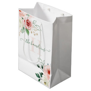 Moyen Sac cadeau photo aquarelle rose rose avec monogram