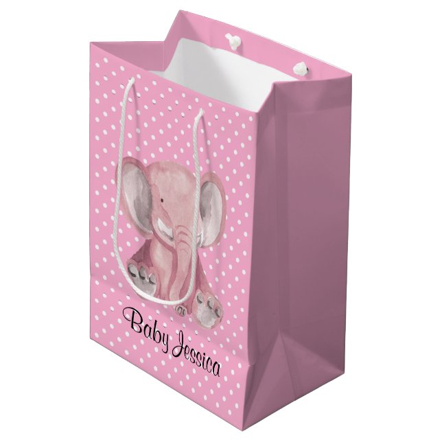 Moyen Sac cadeau Pink Elephant Polka Dot Design (Devant Angle)