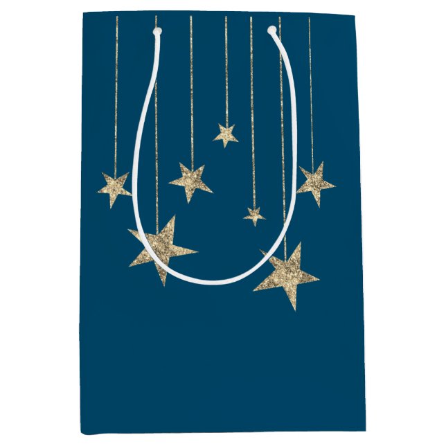 Moyen Sac cadeau pour l'Assistant Étoiles d'argent Turqu (Devant)
