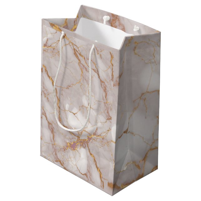 Moyen Sac cadeau texture en marbre blanc et or (Dos Angle)