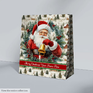 Moyen Sac cadeau vintage Père Noël Nom personnalisé Mono