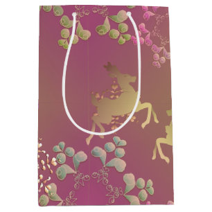 Moyen Sac cadeau violet Reindeer & Snowflakes
